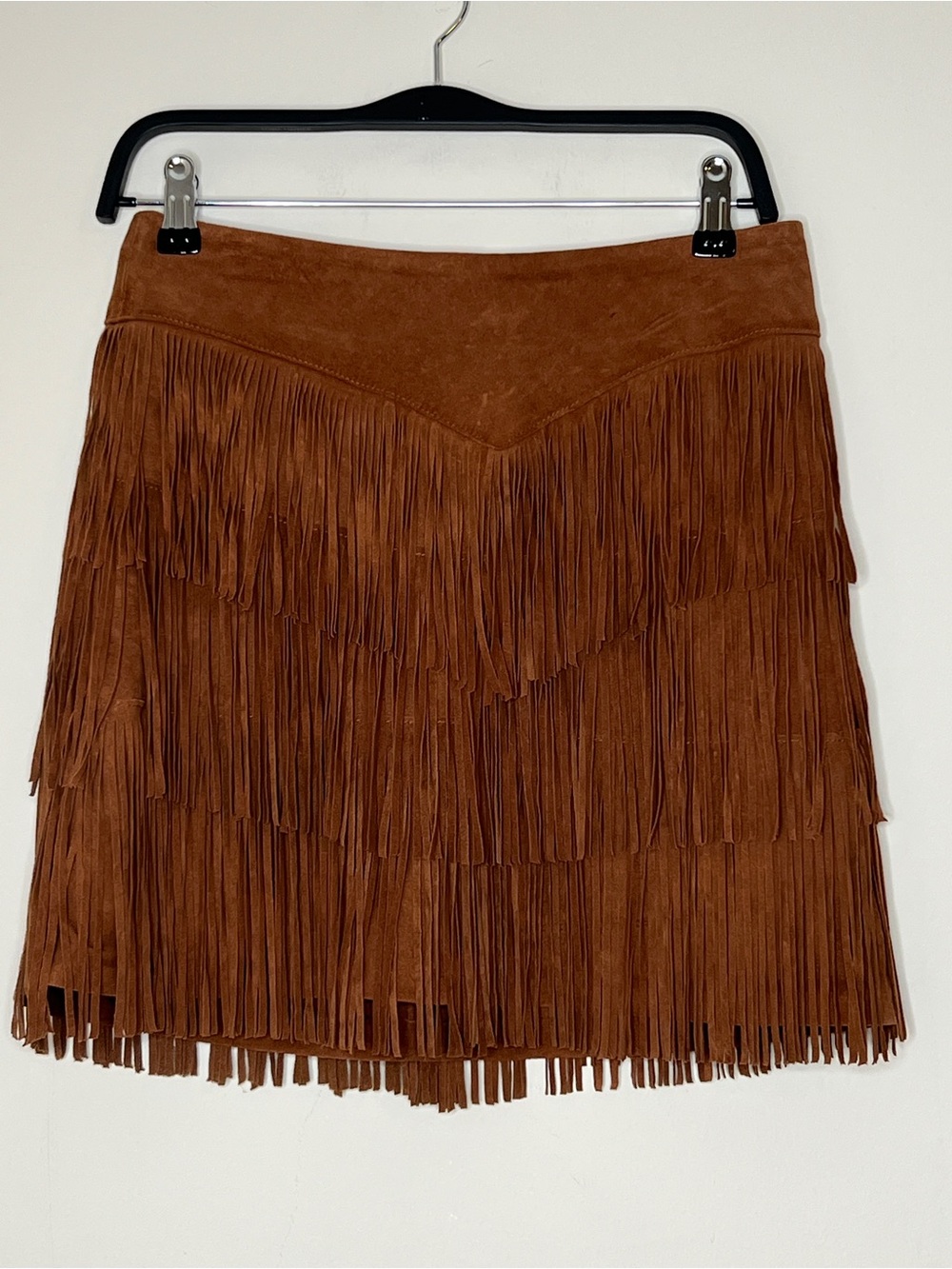 Stetson Brown Suede Leather Tiered Fringe Mini Skirt Western Small